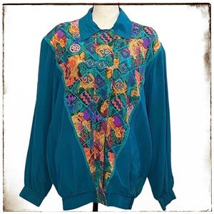 Elizabeth Terrell Jacket L 100% Silk 90’s Vintage Windbreaker